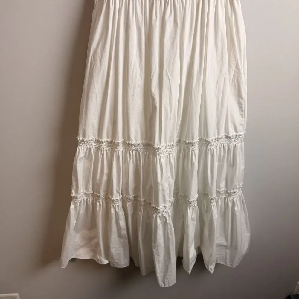 O.P.T Lazy Afternoon Dress White Maxi Medium Smocked Cotton Lined Puff Sleeve - Picture 12 of 15